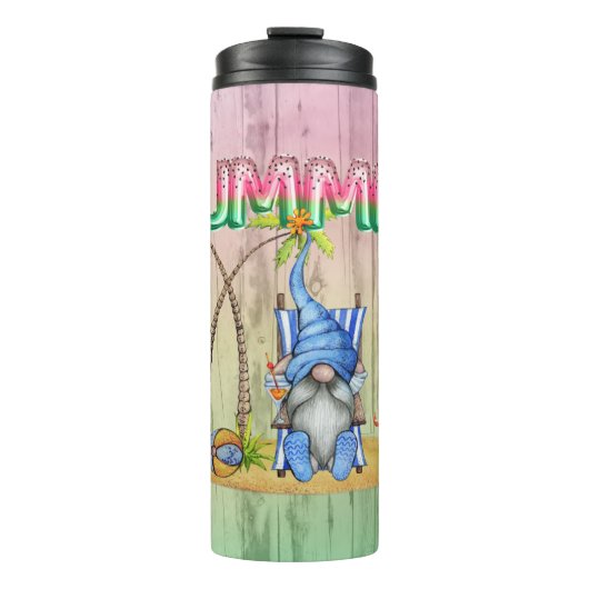 Watermeloenen voor Folie en strand met handpalm Thermosbeker (Voorkant)