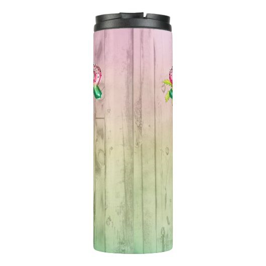 Watermeloenen voor Folie en strand met handpalm Thermosbeker (Achterkant)