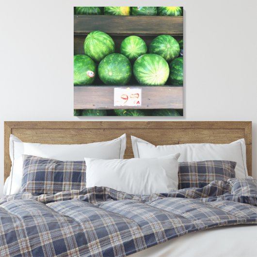 Watermeloenen voor verkoop, fruitstandaard, New Yo Canvas Afdruk (Insitu (Slaapkamer))