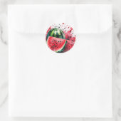 Watermeloenexplosie Waterverf Ronde Sticker (Tas)