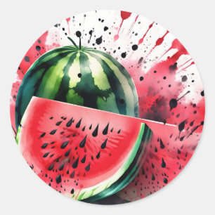 Watermeloenexplosie Waterverf Ronde Sticker
