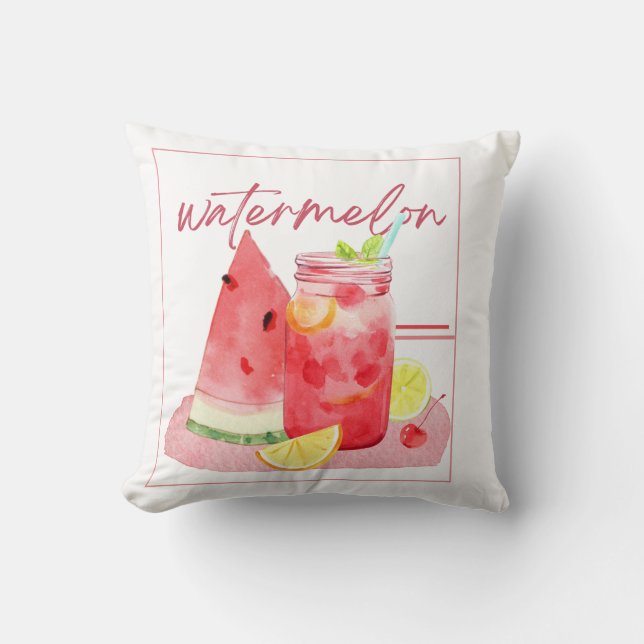 Watermeloenlimonade-waterverfschildering Kussen (Voorkant)