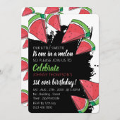 Watermeloenontwerp, One in a Melon, 1e verjaardag Kaart (Voorkant / Achterkant)