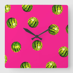 watermeloenpatroon roze vierkante klok