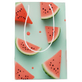 Watermeloenplakjes op groen medium cadeauzakje (Voorkant)