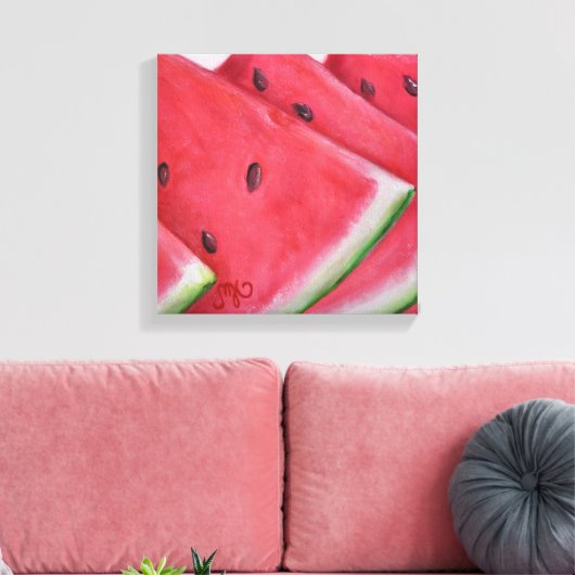 Watermeloenplakjes - Uitgerekte canvasprint Canvas Afdruk (Insitu (Woonkamer))