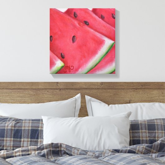 Watermeloenplakjes - Uitgerekte canvasprint Canvas Afdruk (Insitu (Slaapkamer))