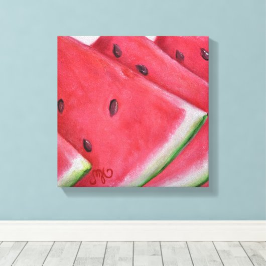 Watermeloenplakjes - Uitgerekte canvasprint Canvas Afdruk (Insitu (Houten vloer))
