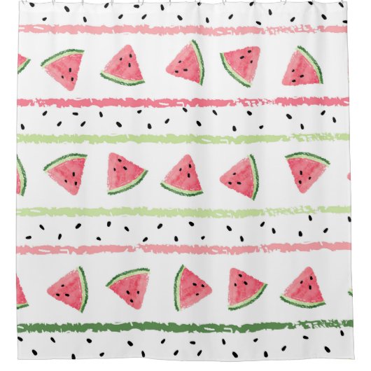 Watermeloenplakjes: Waterverf Gestreept Naadloos Douchegordijn (Voorkant)