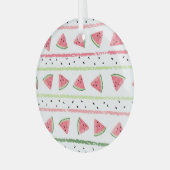 Watermeloenplakjes: Waterverf Gestreept Naadloos Glas Ornament (Voorkant links)