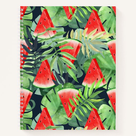 Watermeloenplakken met tropische bladeren notitieboek (Voorkant)