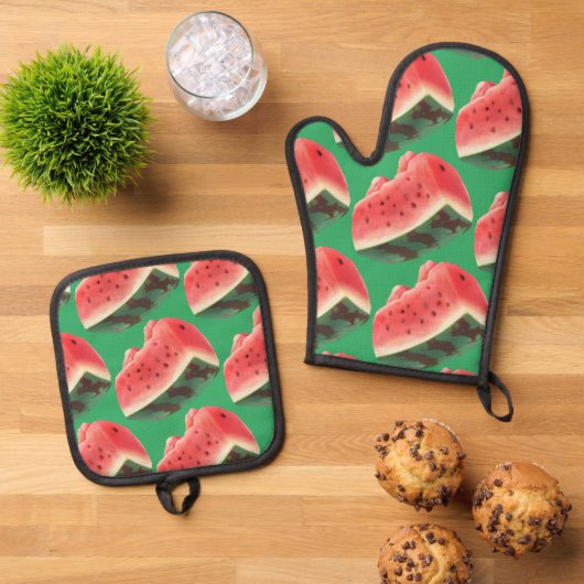 Watermeloensatroon Ovenwant & Pannenlap Set (Top down)