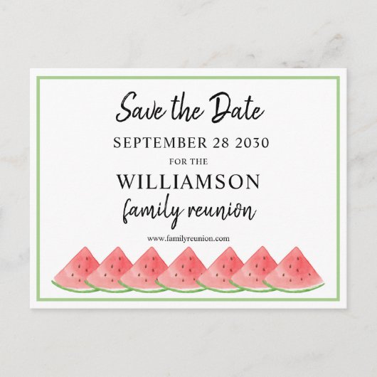 Watermeloensgezinshereniging sparen de datum aankondigingskaart (Voorkant)