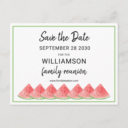 Watermeloensgezinshereniging sparen de datum aankondigingskaart (Voorkant)