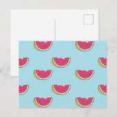 Watermeloenslagen op Blauwgroen patroon Briefkaart (Voorkant / Achterkant)