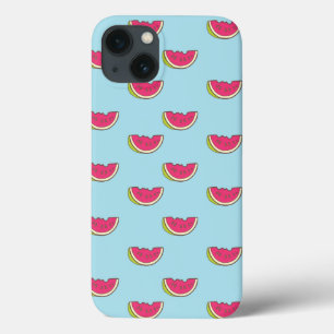 Watermeloenslagen op Blauwgroen patroon iPhone 13 Hoesje