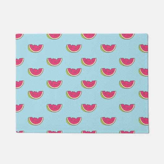 Watermeloenslagen op Blauwgroen patroon Deurmat (Voorkant)