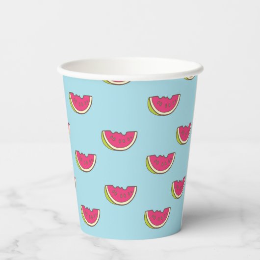 Watermeloenslagen op Blauwgroen patroon Papieren Bekers (Achterkant)