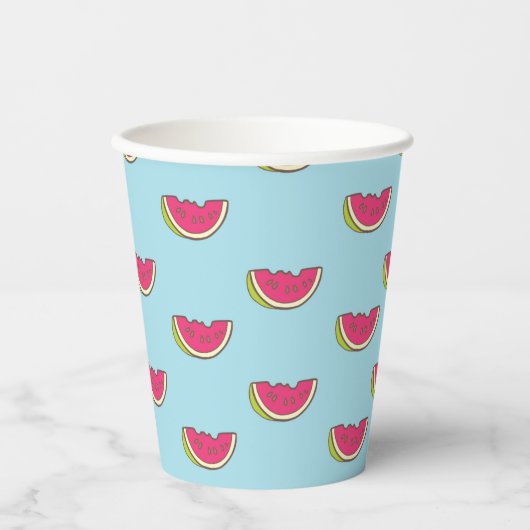 Watermeloenslagen op Blauwgroen patroon Papieren Bekers (Voorkant)