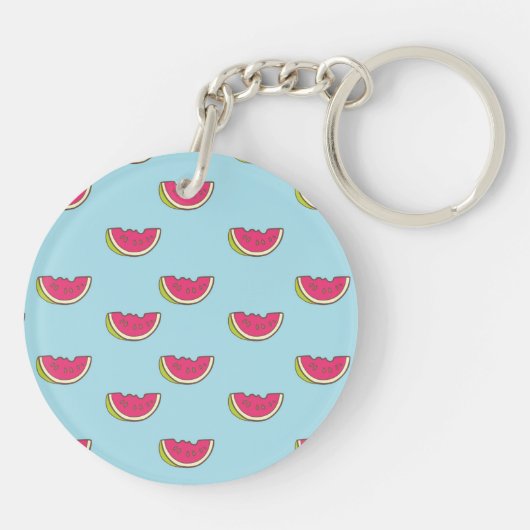 Watermeloenslagen op Blauwgroen patroon Sleutelhanger (Achterkant)