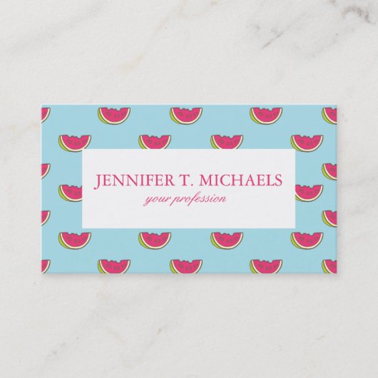 Watermeloenslagen op Blauwgroen patroon Visitekaartje (Voorkant)