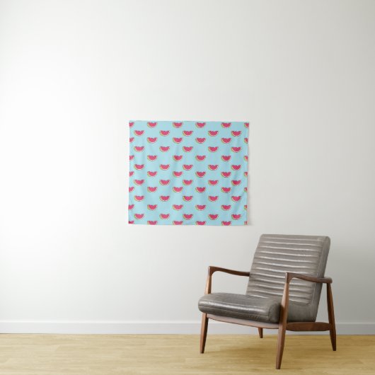 Watermeloenslagen op Blauwgroen patroon Wandkleed (In Situ (horizontaal))