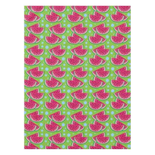 Watermeloenslikken op groen met blauwe Stippen Tafelkleed (Voorkant)