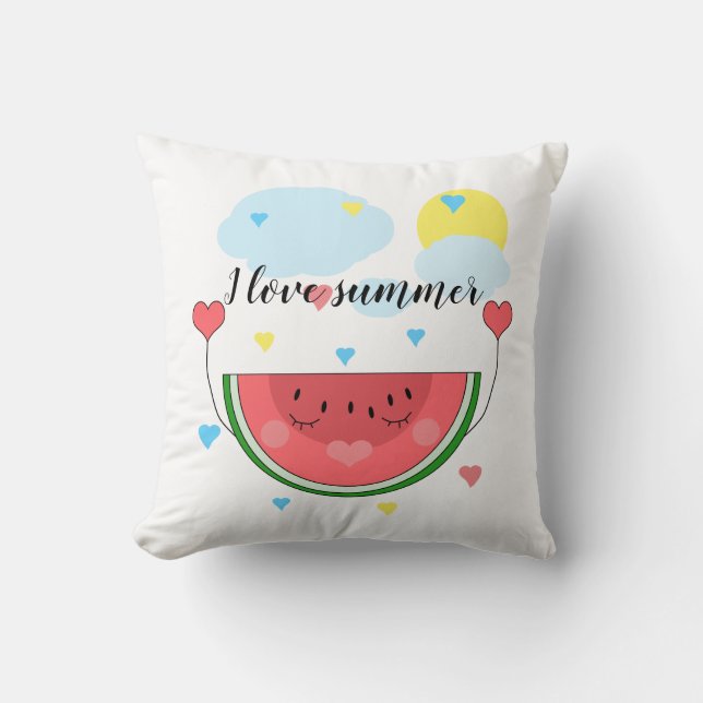 Watermeloensnijd, tekst, "Ik hou van de zomer", Kussen (Voorkant)