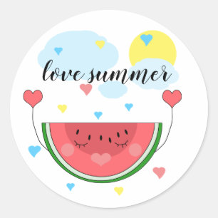 Watermeloensnijd, tekst, "Ik hou van de zomer", Ronde Sticker