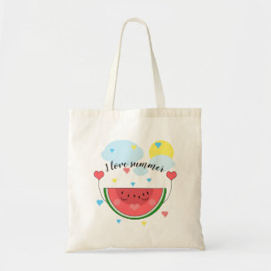Watermeloensnijd, tekst, "Ik hou van de zomer" Tote Bag