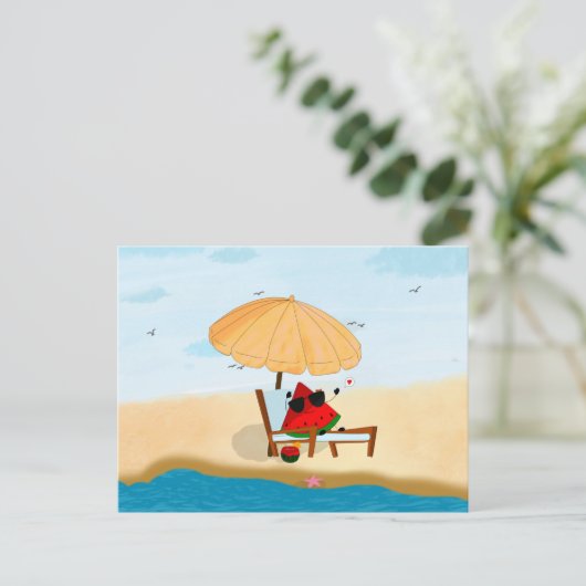 watermeloenstrand zomervakantie feestdagenkaart (Staand voorkant)
