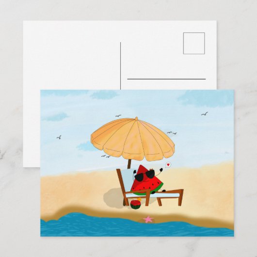 watermeloenstrand zomervakantie feestdagenkaart (Voorkant / Achterkant)