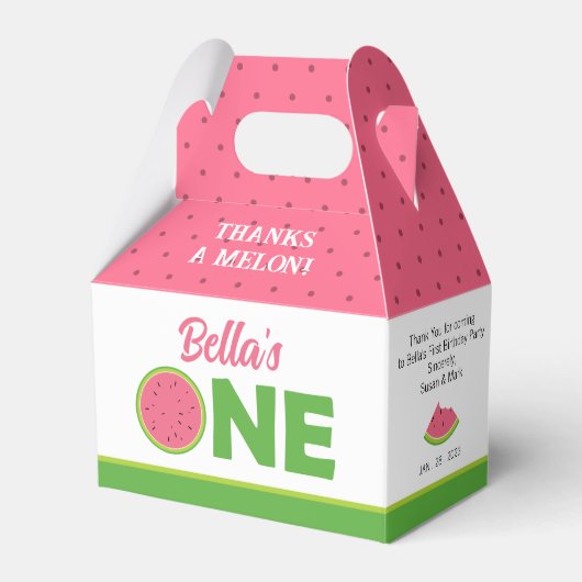 Watermelon 1st Birthday Party Gable Box for girl Bedankdoosjes (Voorkant Zijde)