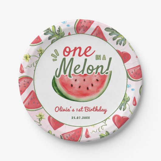 Watermelon 1st Birthday Summer Party Paper Plate Papieren Bordje (Voorkant)