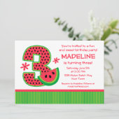 Watermelon 3rd Birthday Stripe Kaart (Staand voorkant)