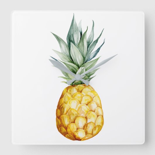 Watermelon Ananas Tropical White Grey Fruits Vierkante Klok (Voorkant)