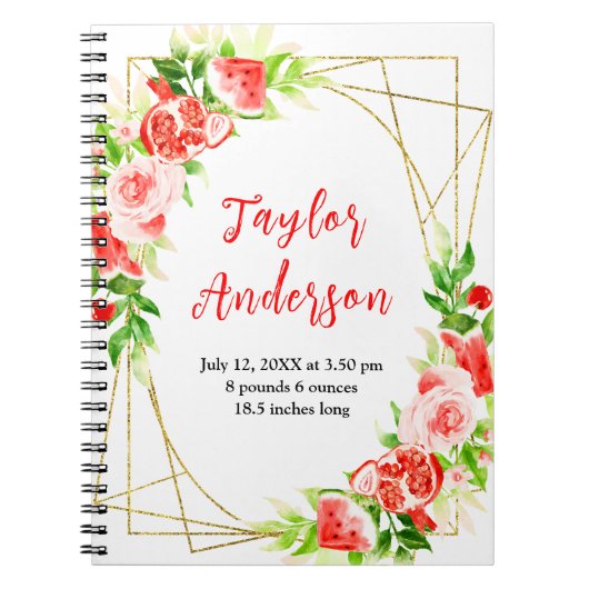 Watermelon and Pomegranate Baby Birth Stats Notitieboek (Voorkant)