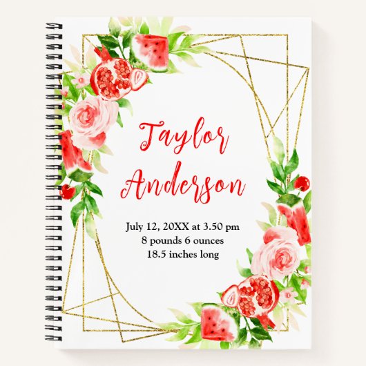 Watermelon and Pomegranate Baby Birth Stats Notitieboek (Voorkant)