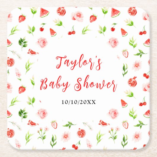 Watermelon and Pomegranate Baby Shower Kartonnen Onderzetters (Voorkant)