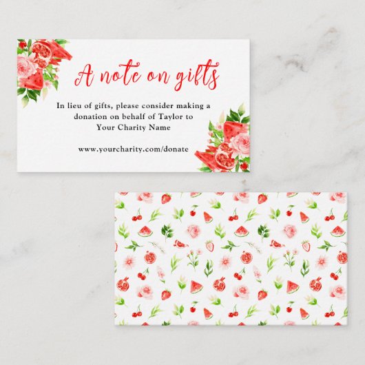 Watermelon and Pomegranate Birthday A Note On Gift Informatiekaartje (Voorkant / Achterkant)