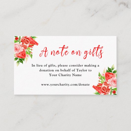 Watermelon and Pomegranate Birthday A Note On Gift Informatiekaartje (Voorkant)