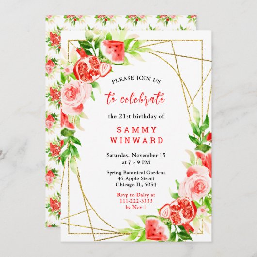 Watermelon and Pomegranate Birthday Kaart (Voorkant / Achterkant)