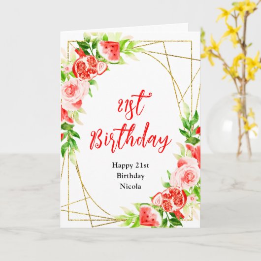 Watermelon and Pomegranate Birthday Kaart (Gele Bloem)