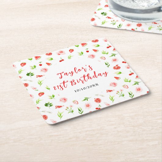 Watermelon and Pomegranate Birthday Kartonnen Onderzetters (Schuin)