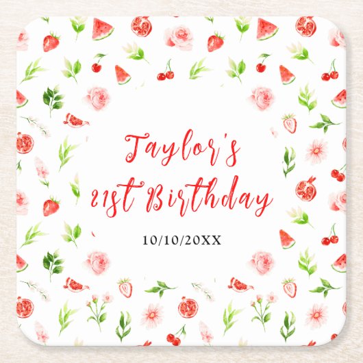 Watermelon and Pomegranate Birthday Kartonnen Onderzetters (Voorkant)
