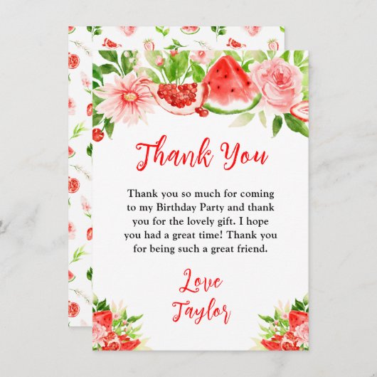 Watermelon and Pomegranate Birthday Party Bedankkaart (Voorkant / Achterkant)