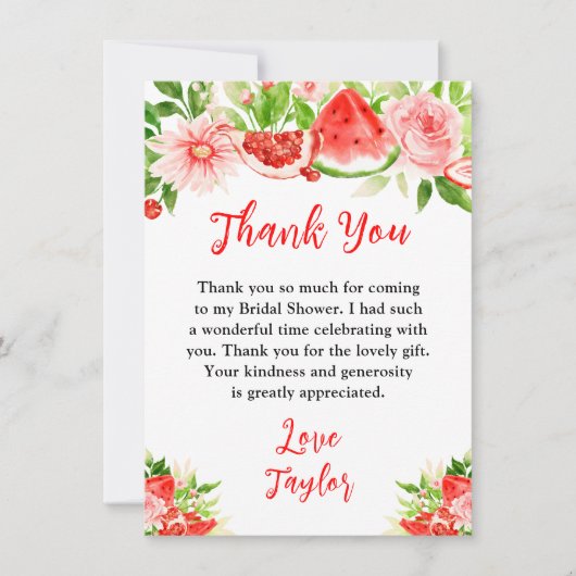 Watermelon and Pomegranate Bridal Shower Bedankkaart (Voorkant)