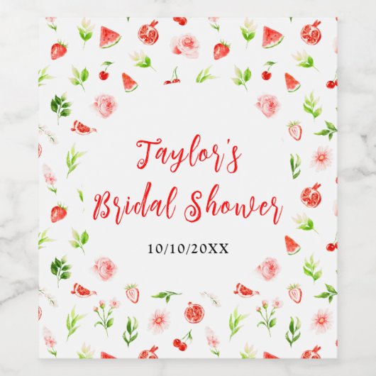 Watermelon and Pomegranate Bridal Shower Wijn Etiket (Enkel label)
