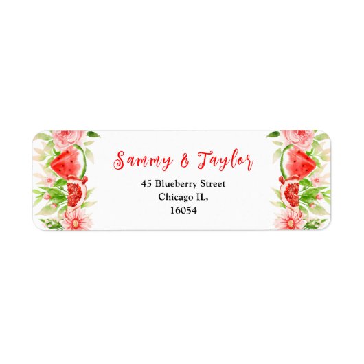 Watermelon and Pomegranate Wedding Etiket (Voorkant)