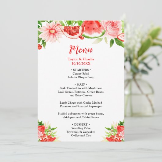 Watermelon and Pomegranate Wedding Menu (Staand voorkant)